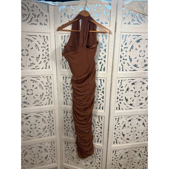House of CB Valentina Mocha Asymmetric Cutout Midi Dress Size S Small - Picture 6 of 10